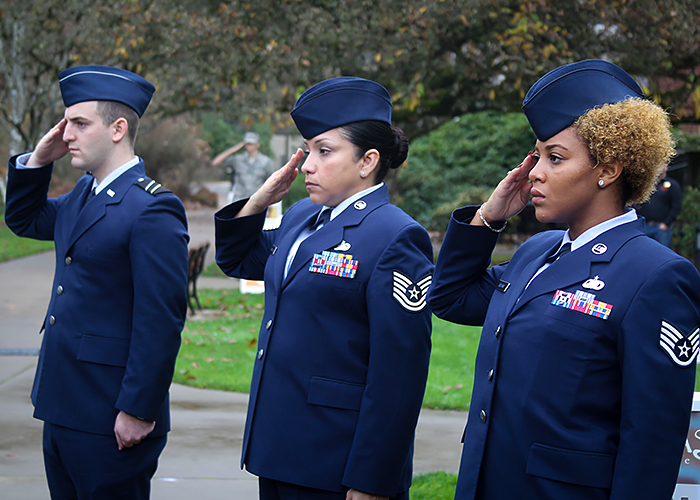 Photo of ROTC students standing at salute